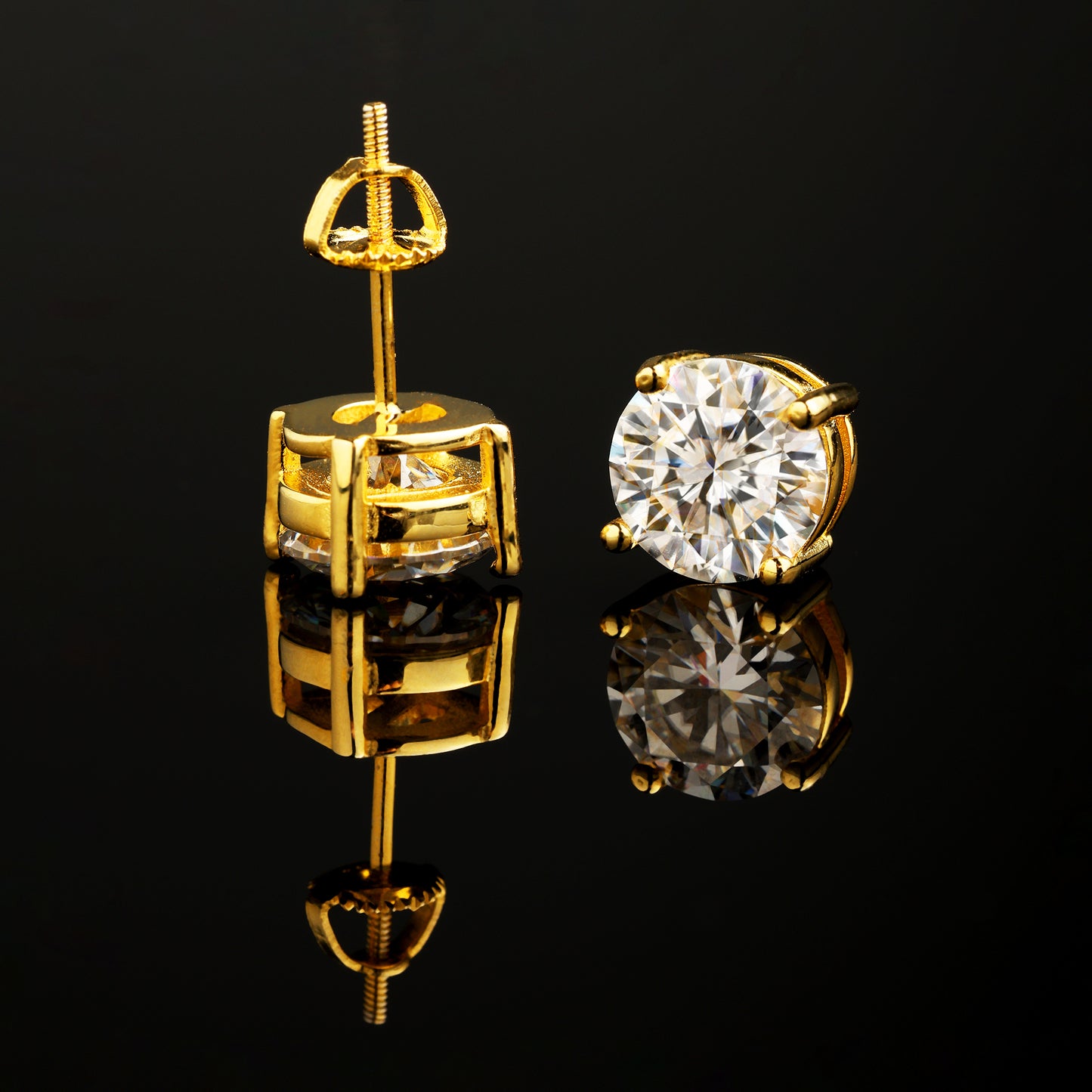 0.5Ct/1Ct/2Ct 925 Silver Moissanite Round Stud Earrings 18K Gold