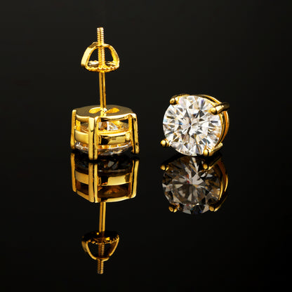 0.5Ct/1Ct/2Ct 925 Silver Moissanite Round Stud Earrings 18K Gold