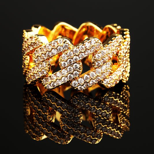 CZ Stone Micro-Inlay Cuban Link Ring 18K Gold