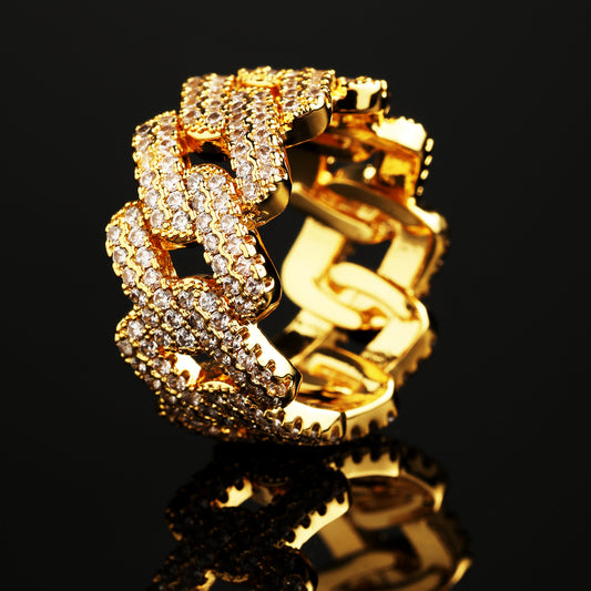 CZ Stone Iced 10mm Paved Cuban Ring in 18K Gold
