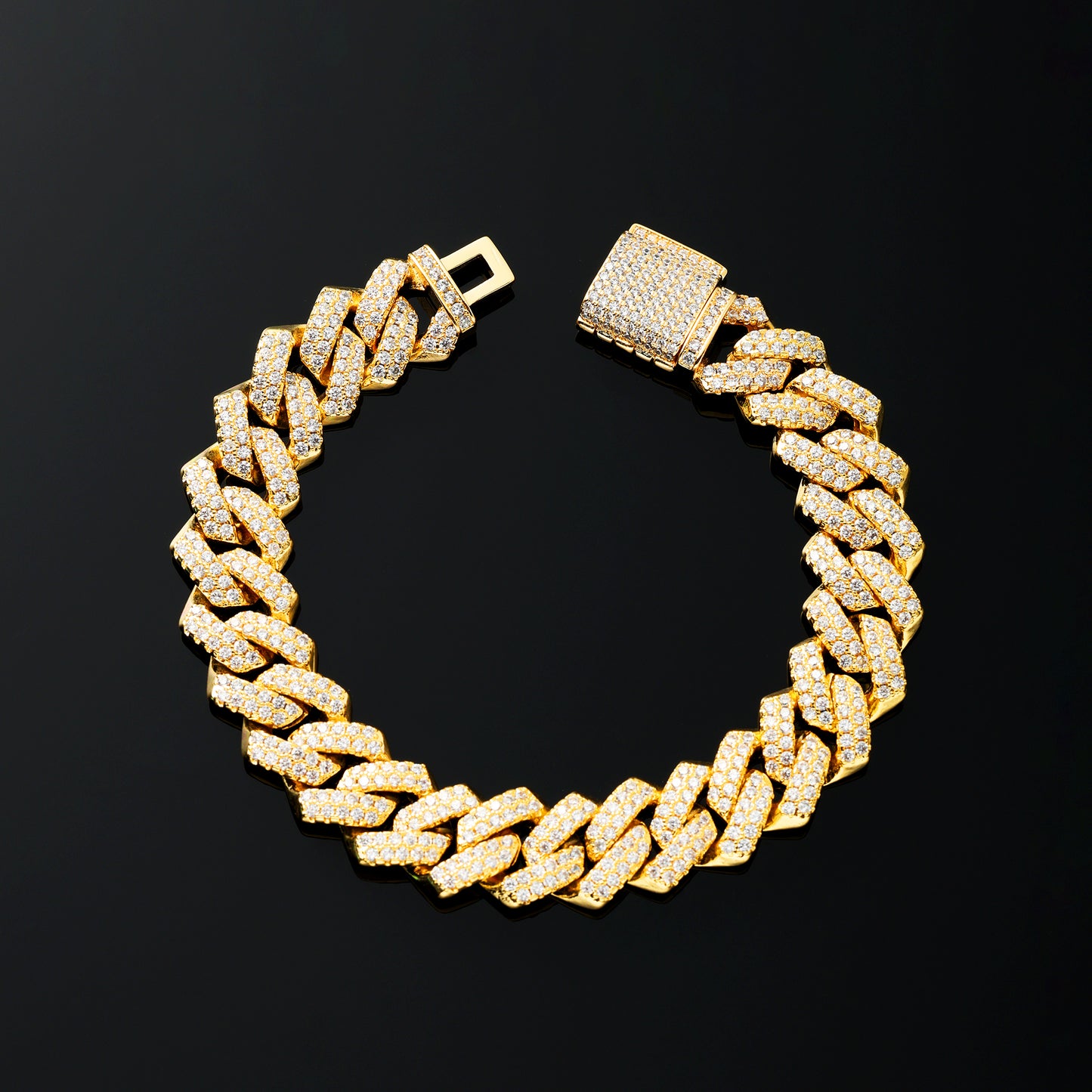 14MM Prong Cuban Bracelet 18K Gold