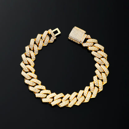 14MM Prong Cuban Bracelet 18K Gold