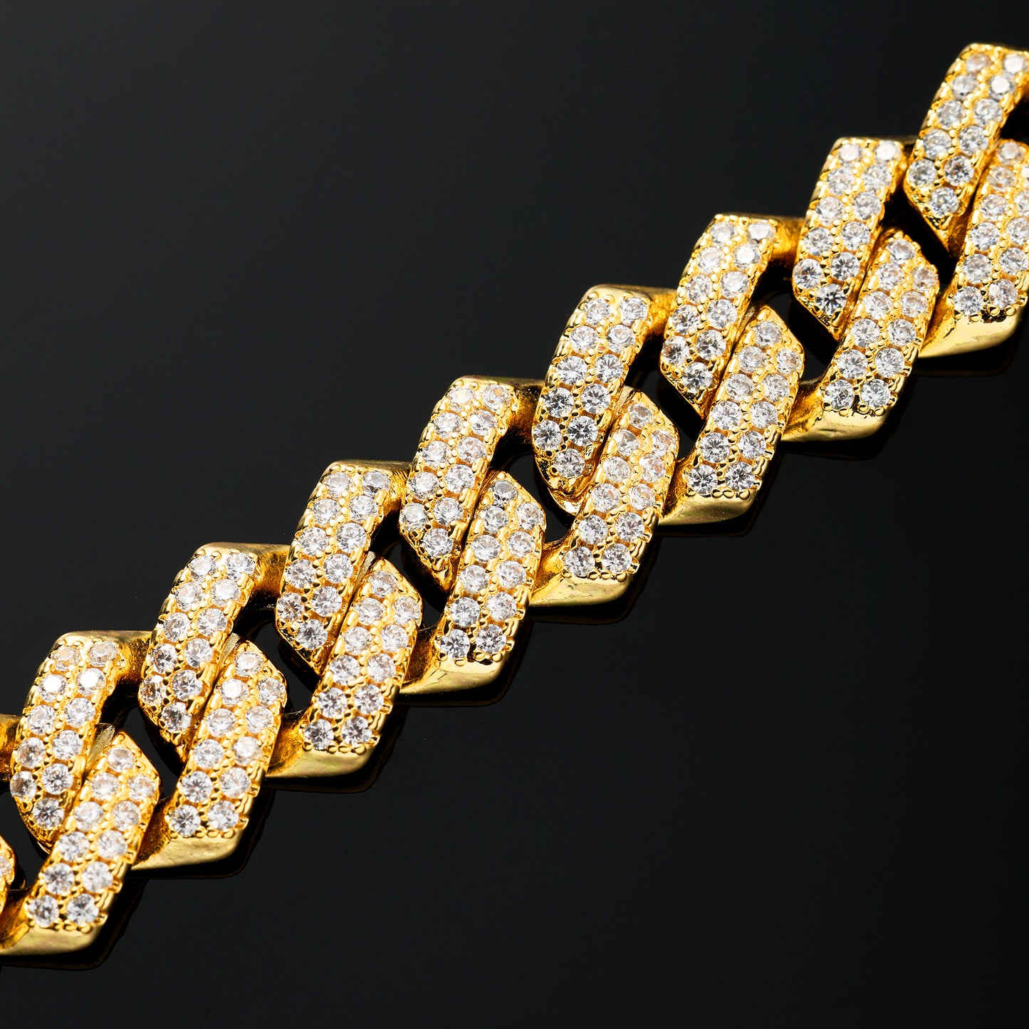 14MM Prong Cuban Bracelet 18K Gold