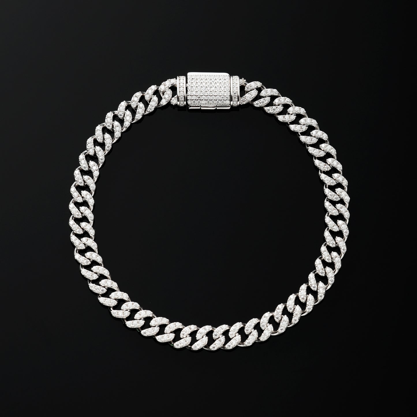 6.5MM 925 Silver Moissanite Cuban Link Bracelet White Gold