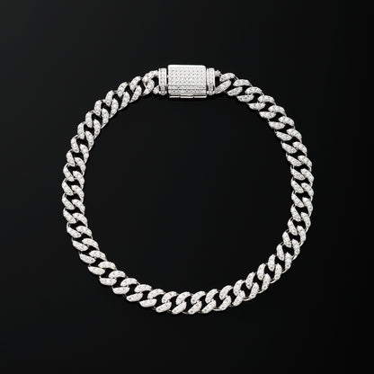 6.5MM 925 Silver Moissanite Cuban Link Bracelet White Gold