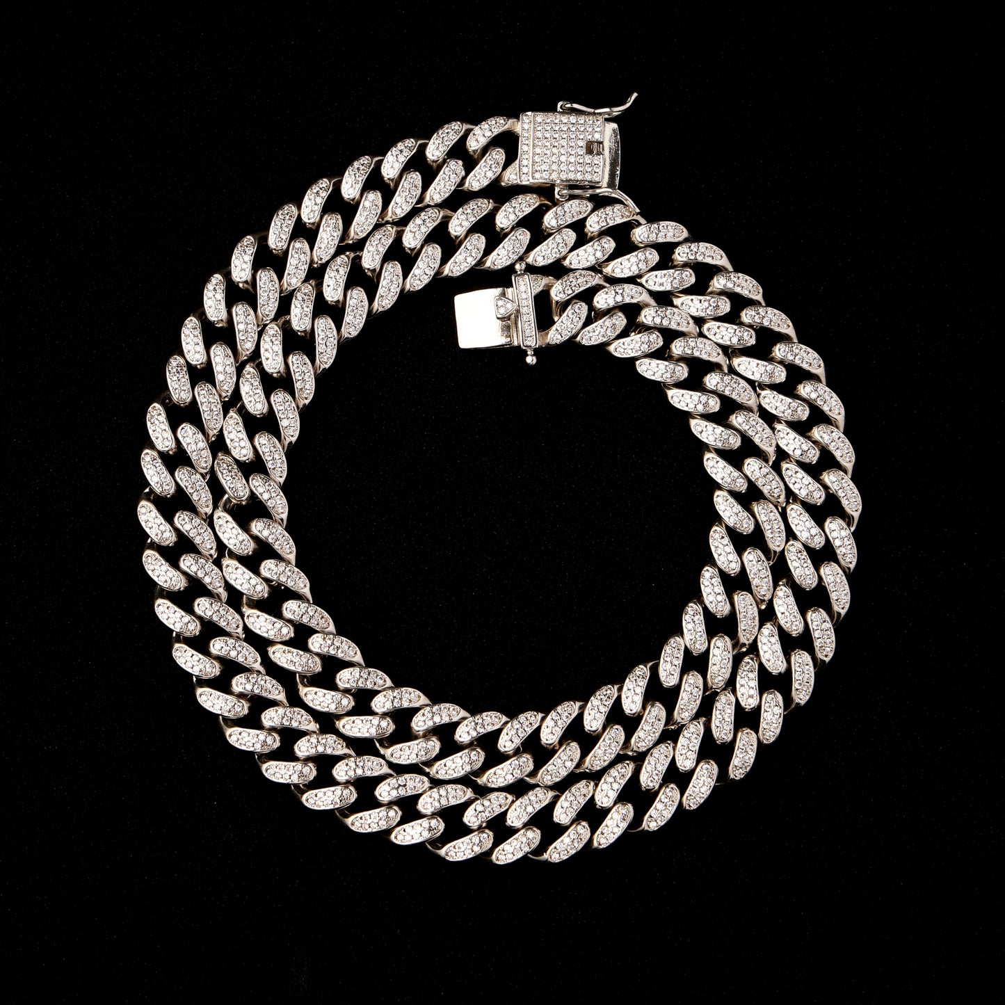 13MM 2-Row Bubble Cuban Link Chain White Gold