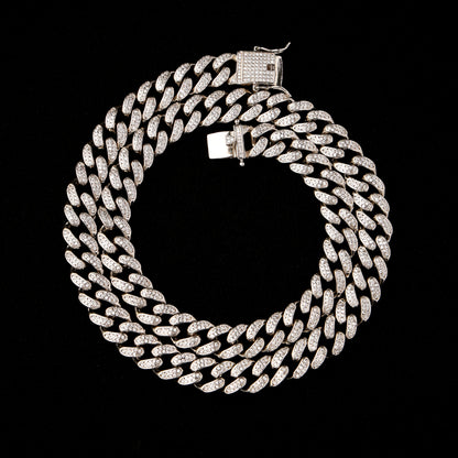 13MM 2-Row Bubble Cuban Link Chain White Gold