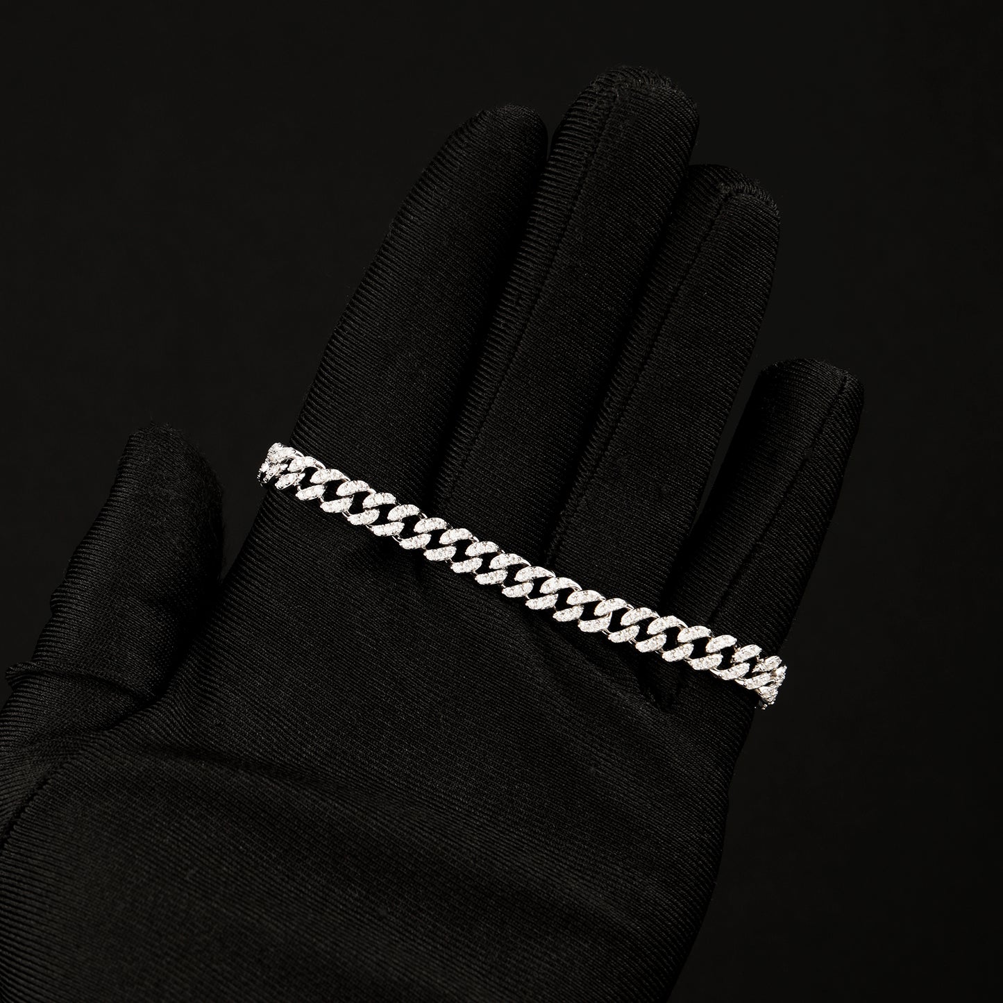 6.5MM 925 Silver Moissanite Cuban Link Bracelet White Gold