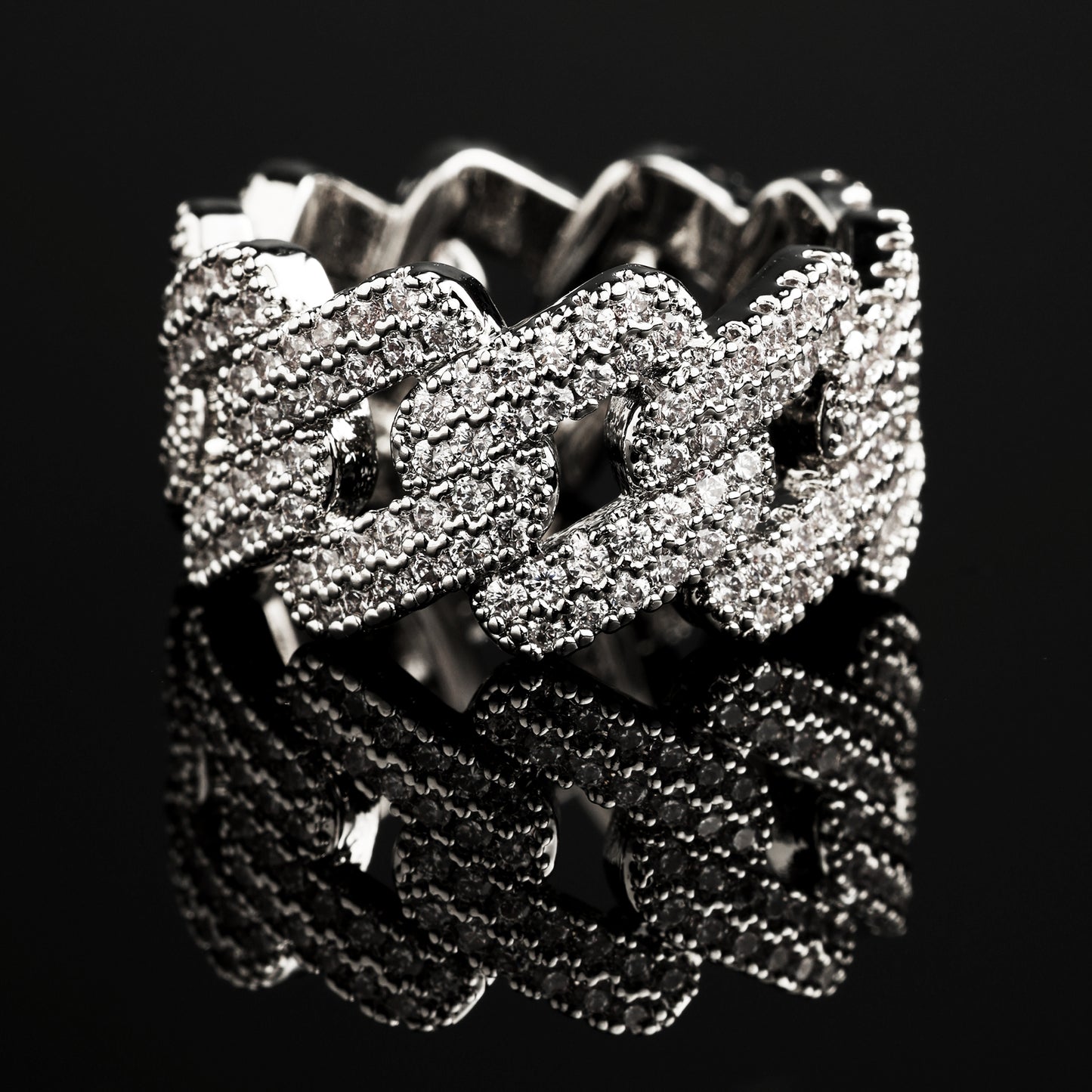 CZ Stone Micro-Inlay Cuban Link Ring White Gold