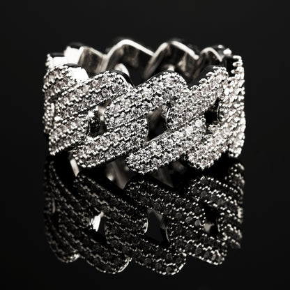 CZ Stone Micro-Inlay Cuban Link Ring White Gold