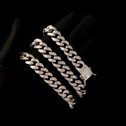 13MM 2-Row Bubble Cuban Link Chain White Gold