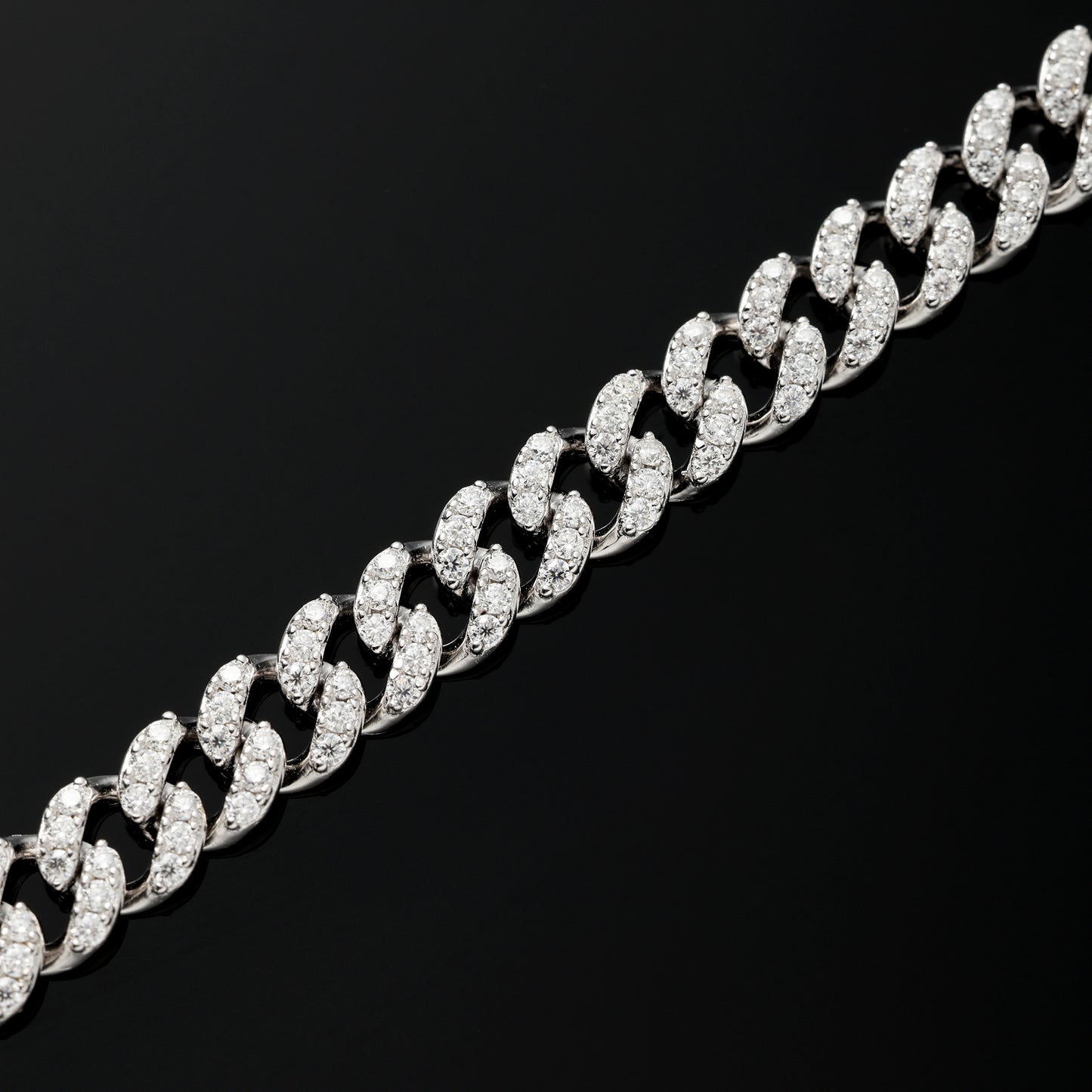6.5MM 925 Silver Moissanite Cuban Link Bracelet White Gold
