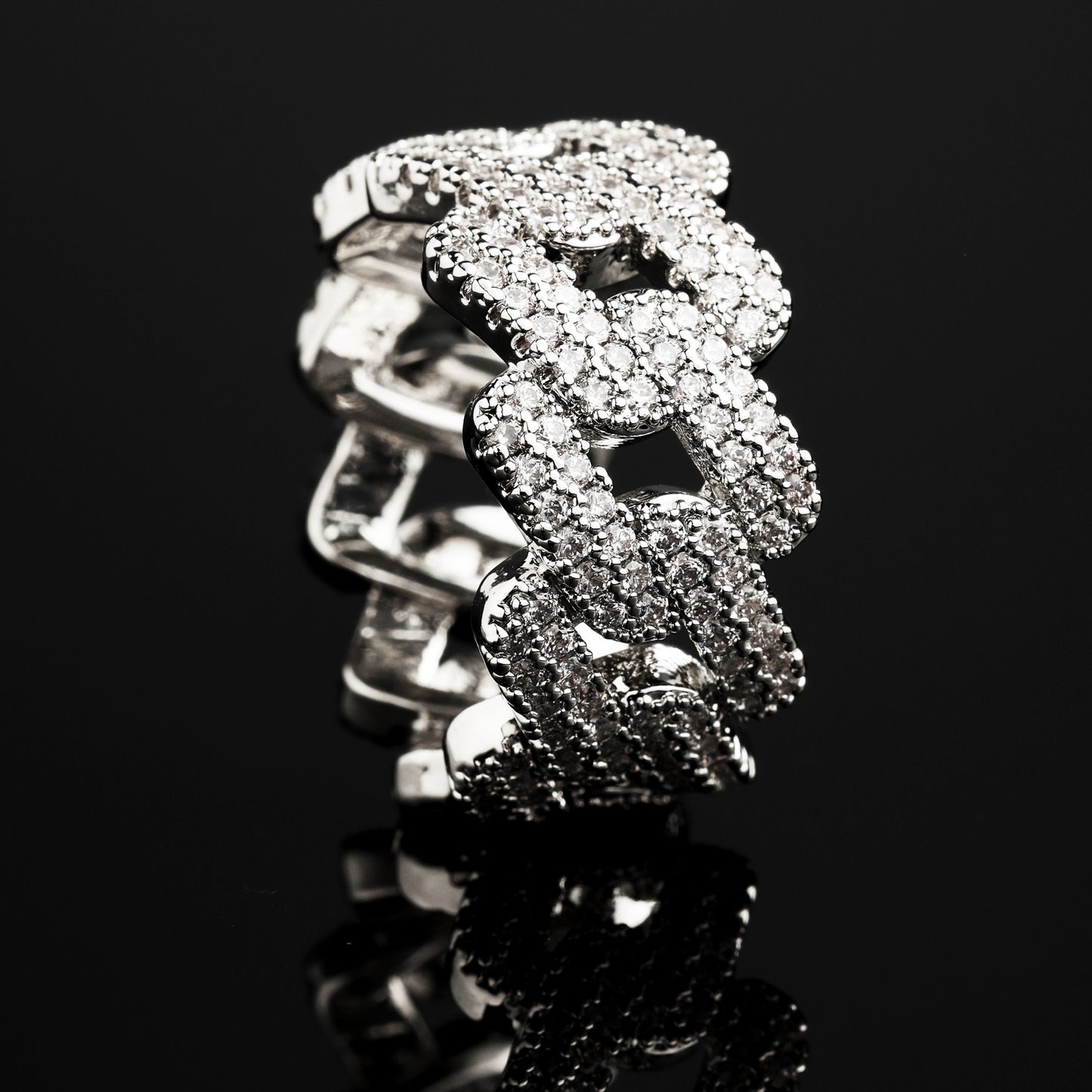 CZ Stone Micro-Inlay Cuban Link Ring White Gold