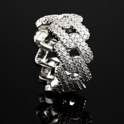 CZ Stone Micro-Inlay Cuban Link Ring White Gold