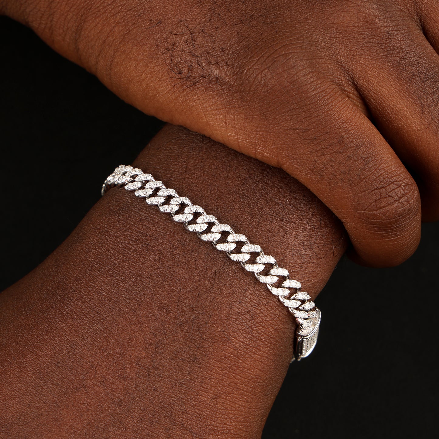 6.5MM 925 Silver Moissanite Cuban Link Bracelet White Gold