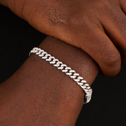 6.5MM 925 Silver Moissanite Cuban Link Bracelet White Gold