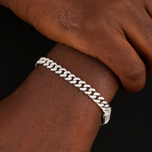 6.5MM 925 Silver Moissanite Cuban Link Bracelet White Gold