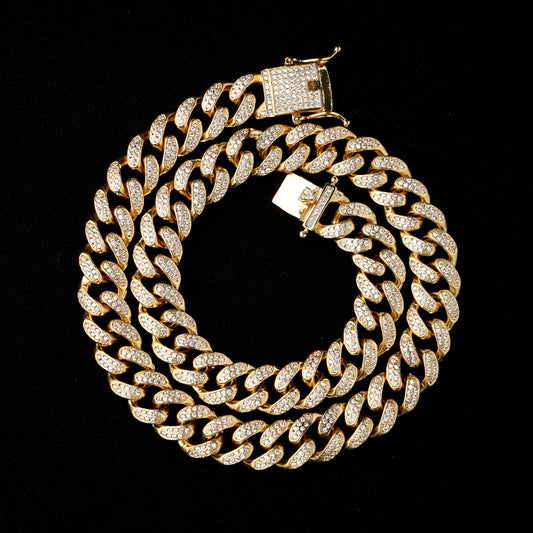 13MM 2-Row Bubble Cuban Link Chain 18K Gold