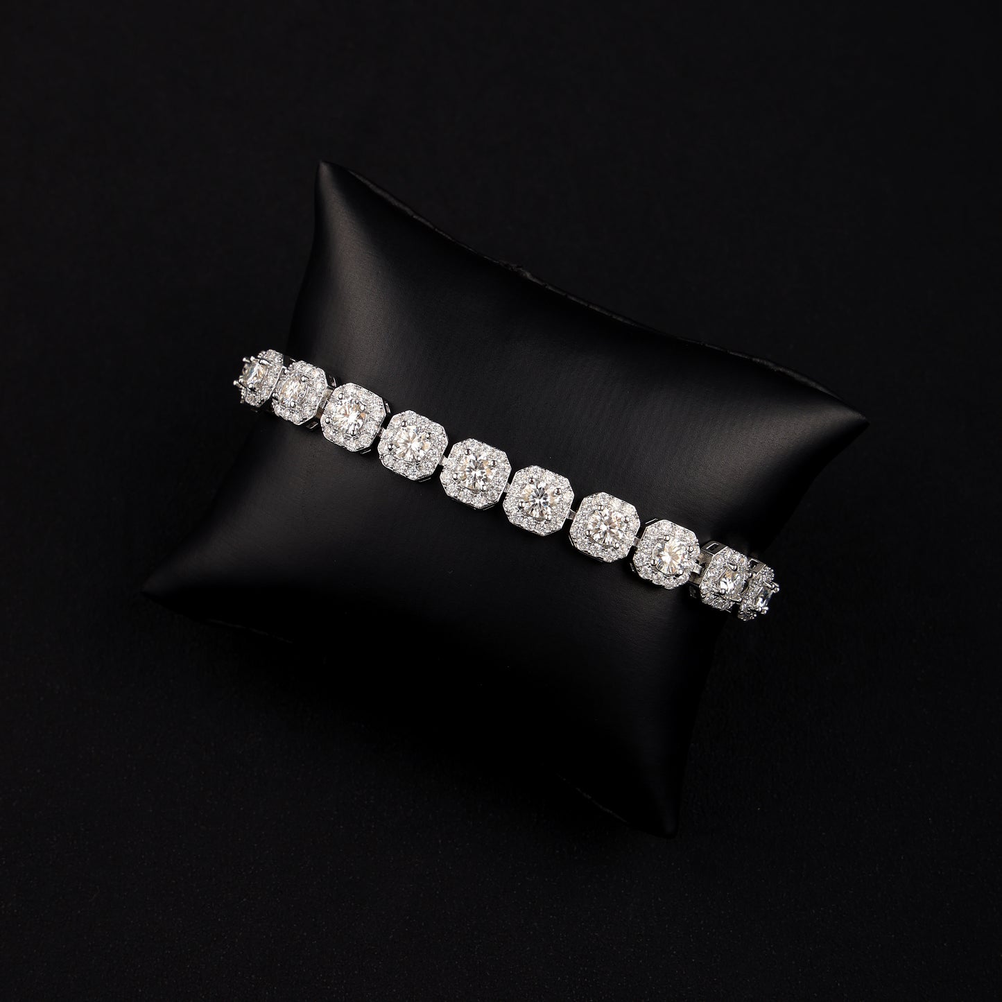 10MM  925 Silver Moissanite Cluster Tennis Bracelet White Gold