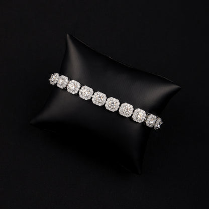 10MM  925 Silver Moissanite Cluster Tennis Bracelet White Gold