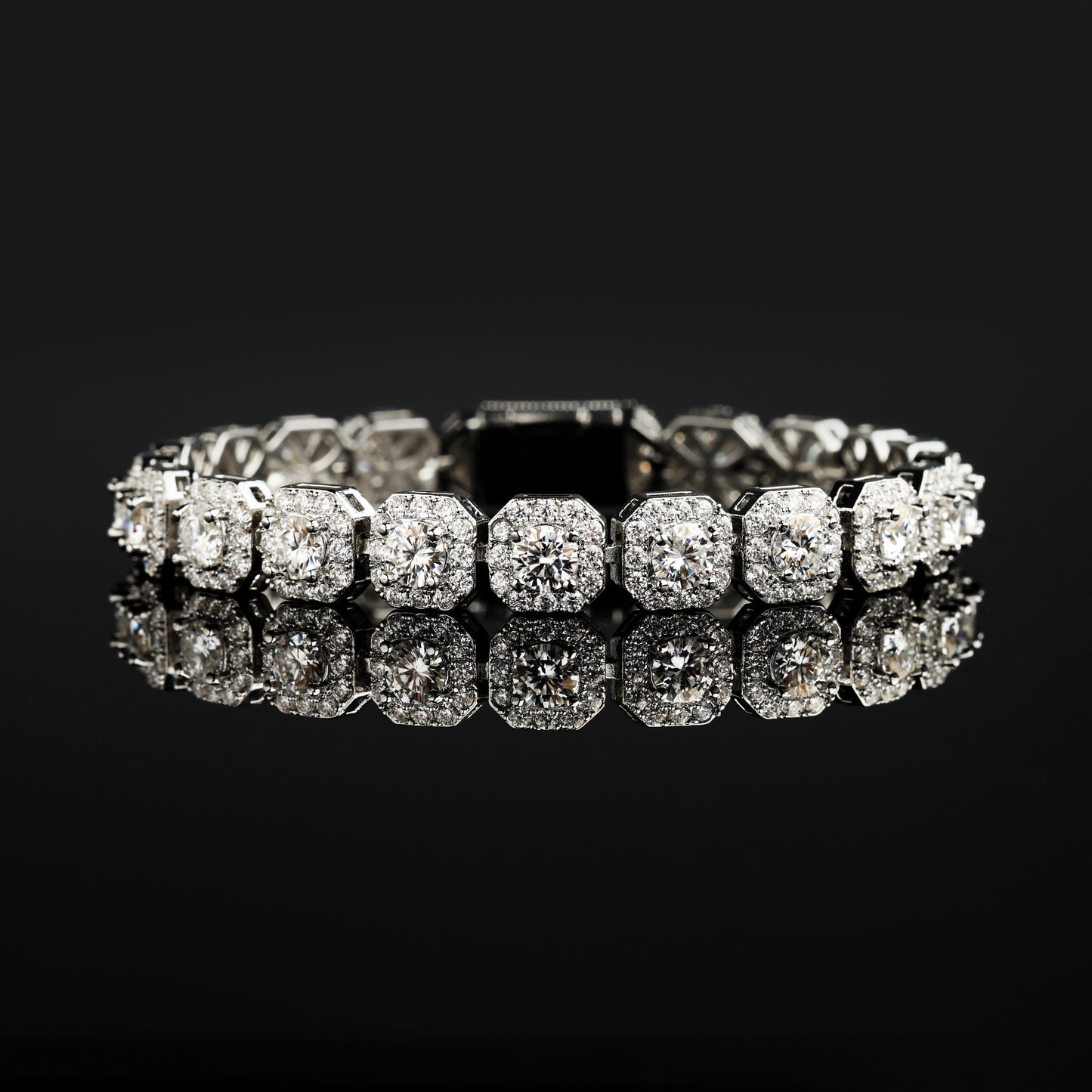 10MM  925 Silver Moissanite Cluster Tennis Bracelet White Gold