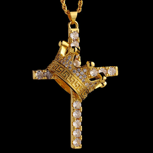 Diamond Cross King Crown Pendant