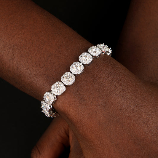 10MM  925 Silver Moissanite Cluster Tennis Bracelet White Gold