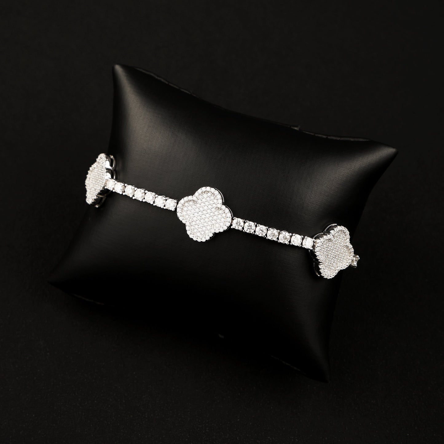 3MM 925 Silver Moissanite Four Leaves Bracelet White Gold