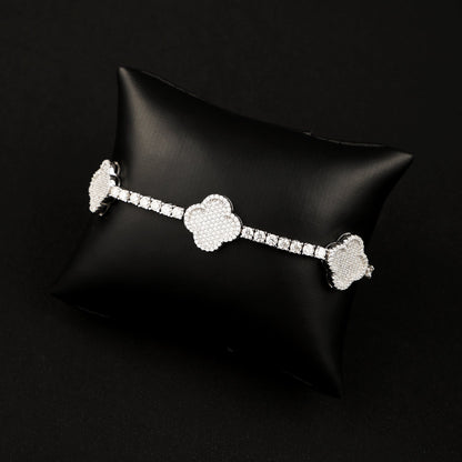 3MM 925 Silver Moissanite Four Leaves Bracelet White Gold