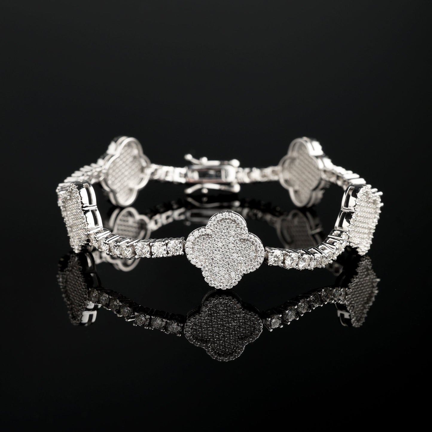 3MM 925 Silver Moissanite Four Leaves Bracelet White Gold