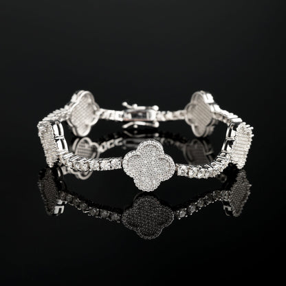 3MM 925 Silver Moissanite Four Leaves Bracelet White Gold