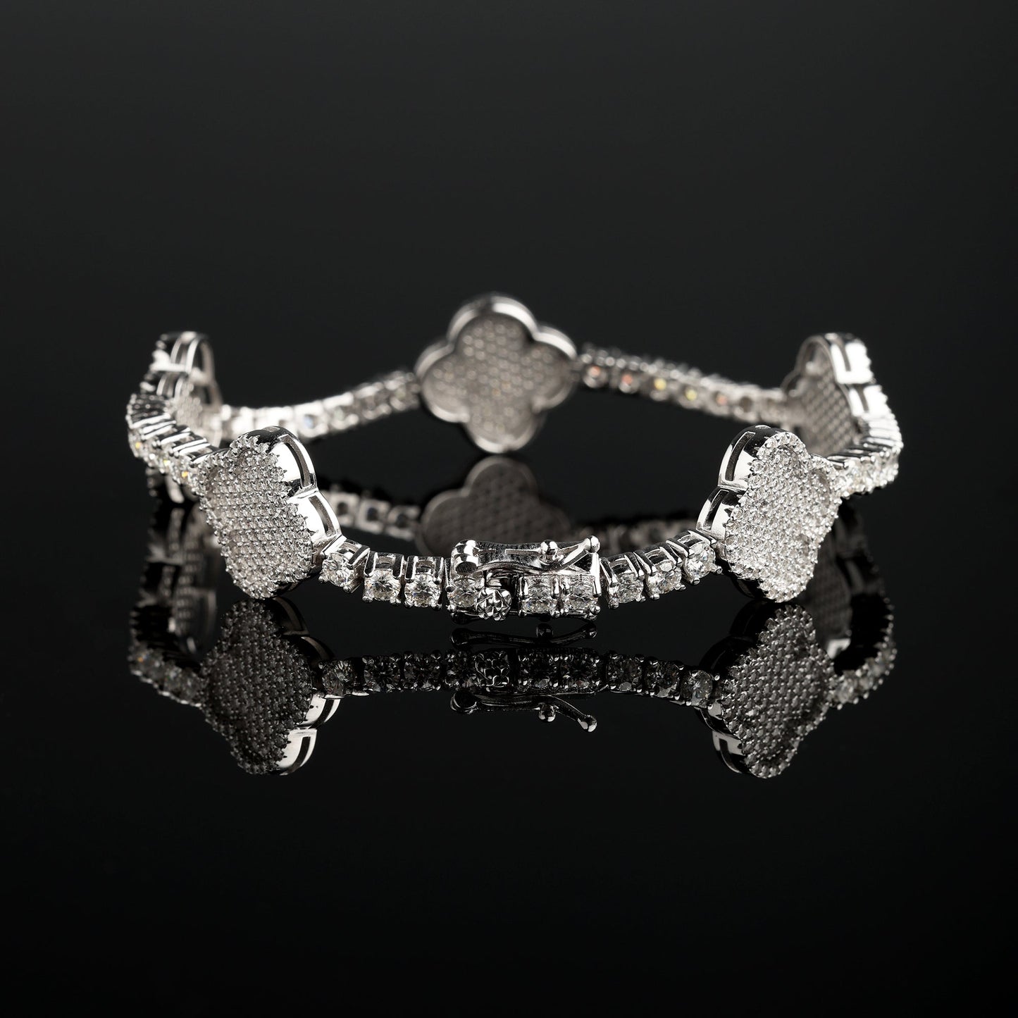 3MM 925 Silver Moissanite Four Leaves Bracelet White Gold