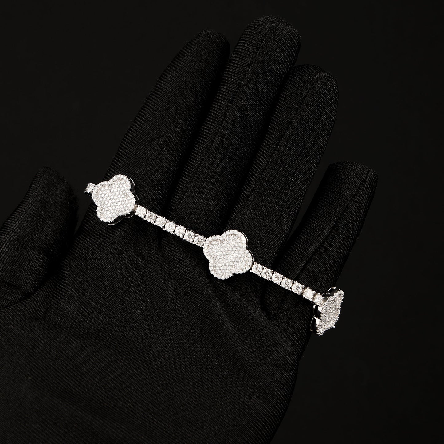 3MM 925 Silver Moissanite Four Leaves Bracelet White Gold