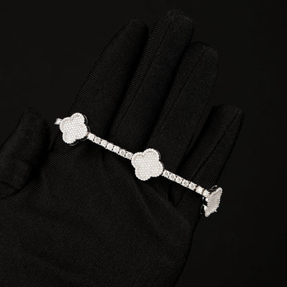 3MM 925 Silver Moissanite Four Leaves Bracelet White Gold