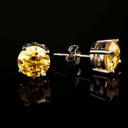 0.3Ct/0.5Ct/1Ct/2Ct  925 Silver Moissanite Round Light Yellow Stud Earrings