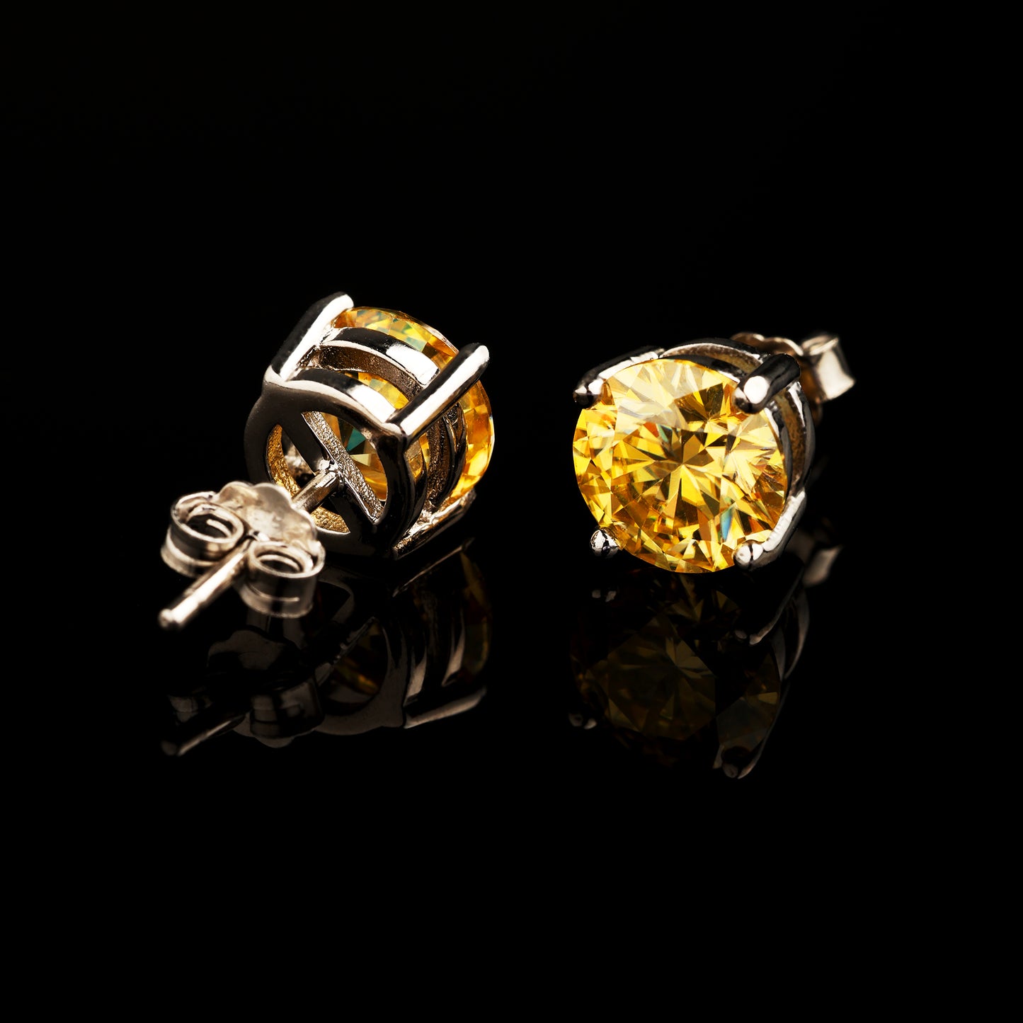 0.3Ct/0.5Ct/1Ct/2Ct  925 Silver Moissanite Round Light Yellow Stud Earrings