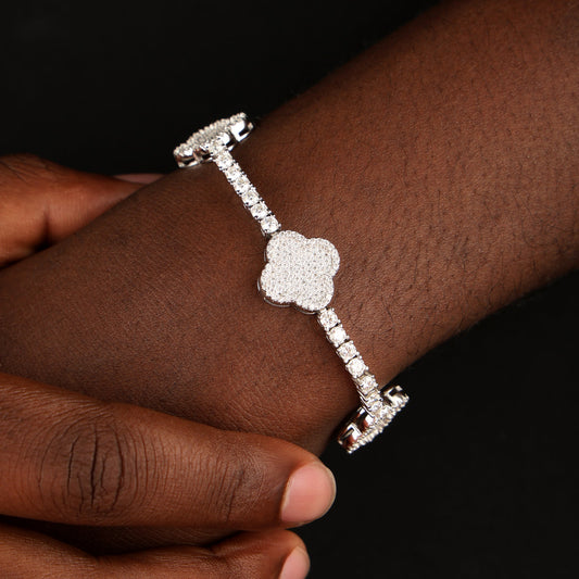 3MM 925 Silver Moissanite Four Leaves Bracelet White Gold