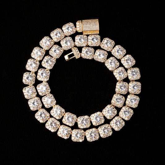 10mm Cluster Tennis Chain 18K Gold