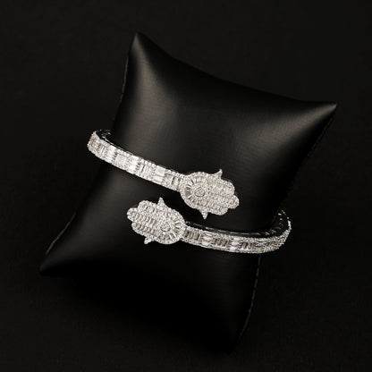 Hamsa Hand Bauguette Bracelet White Gold