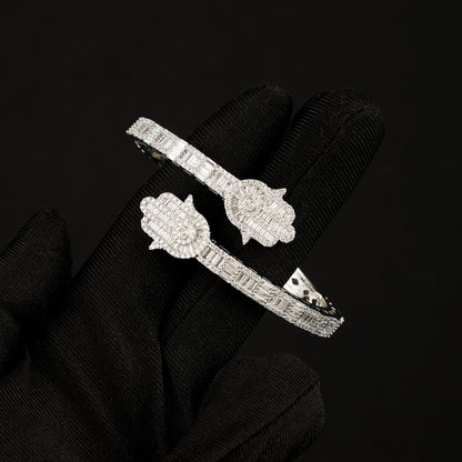 Hamsa Hand Bauguette Bracelet White Gold