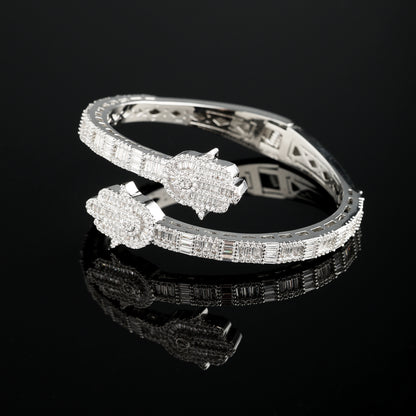 Hamsa Hand Bauguette Bracelet White Gold