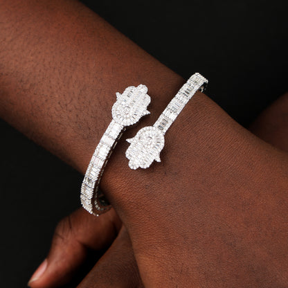 Hamsa Hand Bauguette Bracelet White Gold