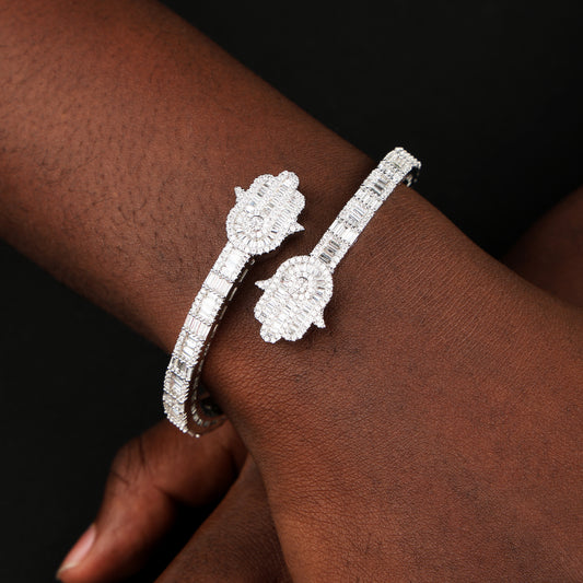 Hamsa Hand Bauguette Bracelet White Gold