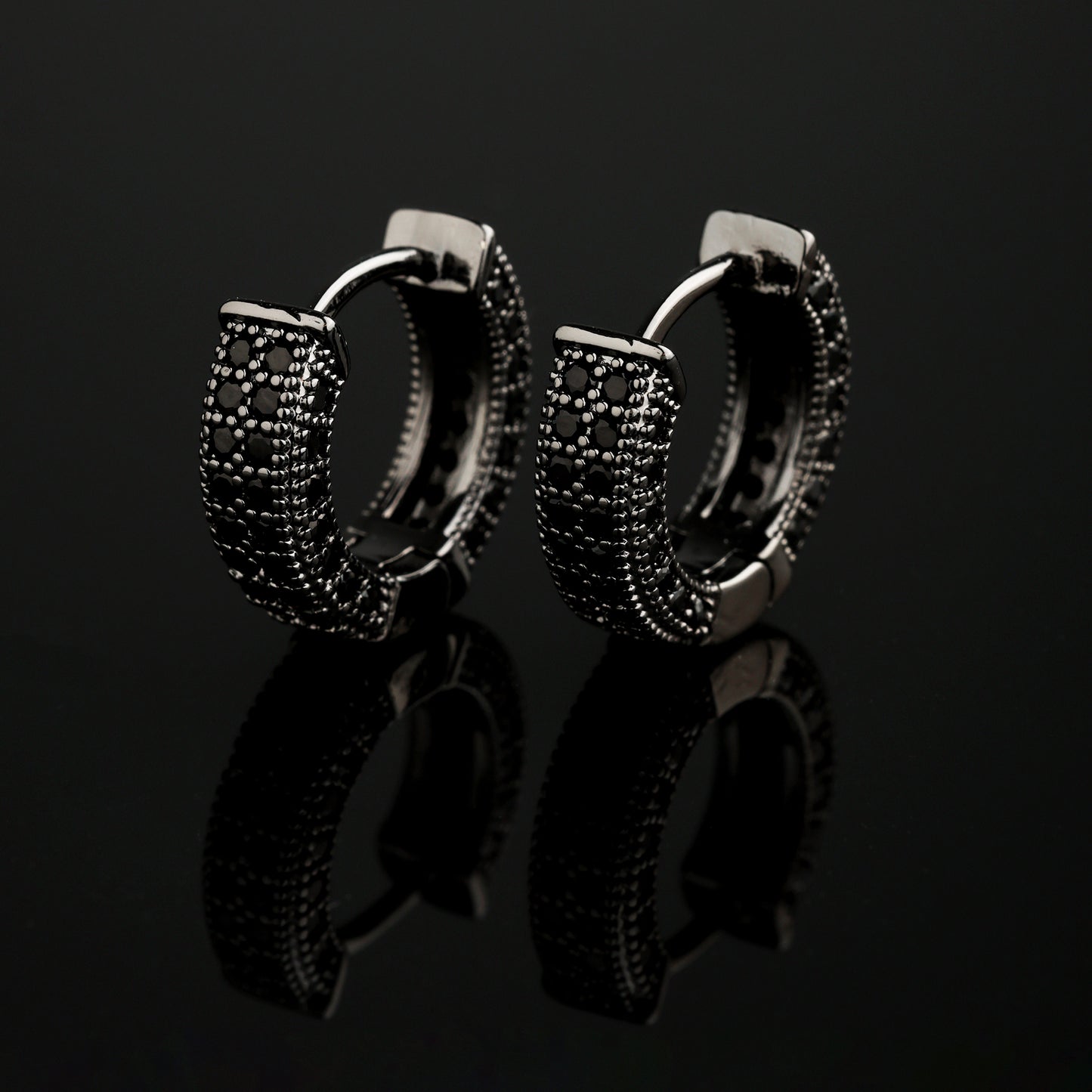 CZ Stone Iced Hoop Earring In Black Gold