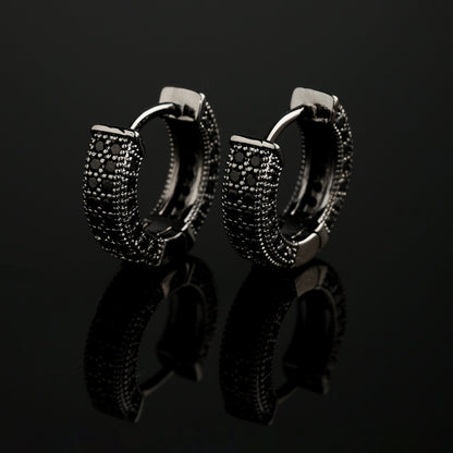 CZ Stone Iced Hoop Earring In Black Gold