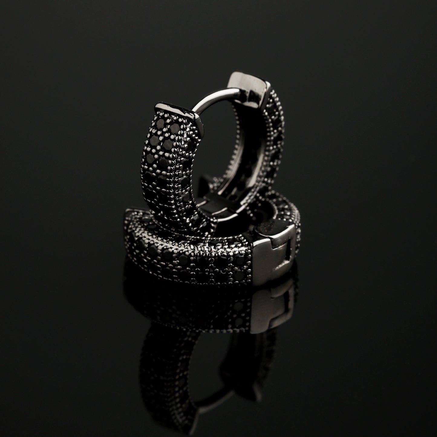 CZ Stone Iced Hoop Earring In Black Gold