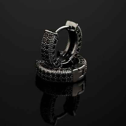 CZ Stone Iced Hoop Earring In Black Gold