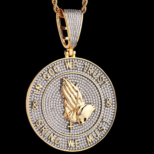 Iced Praying Hands Faith Pendant