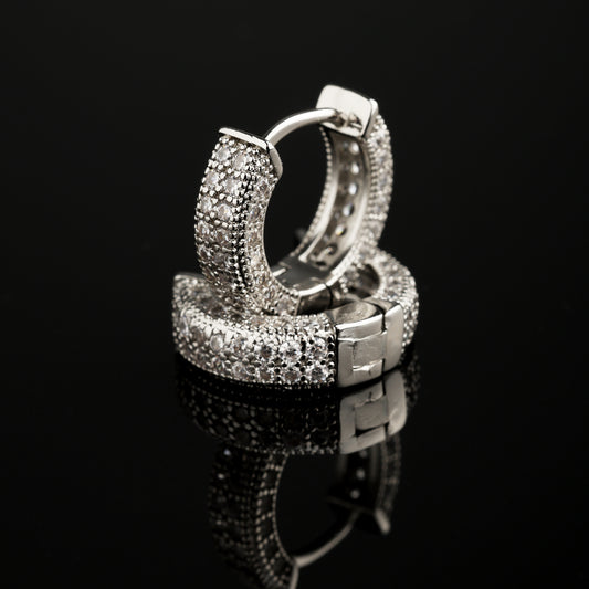 CZ Stone Iced Hoop Earring White & 18K Gold