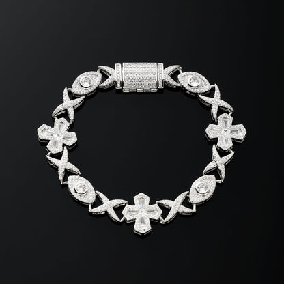 16MM Devil Eye and Cross Bracelet White Gold